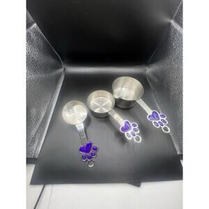 Stainless Steel Measuring Cups Set Of 3 Purple Paw Handles‎ Kitchen Utensils
